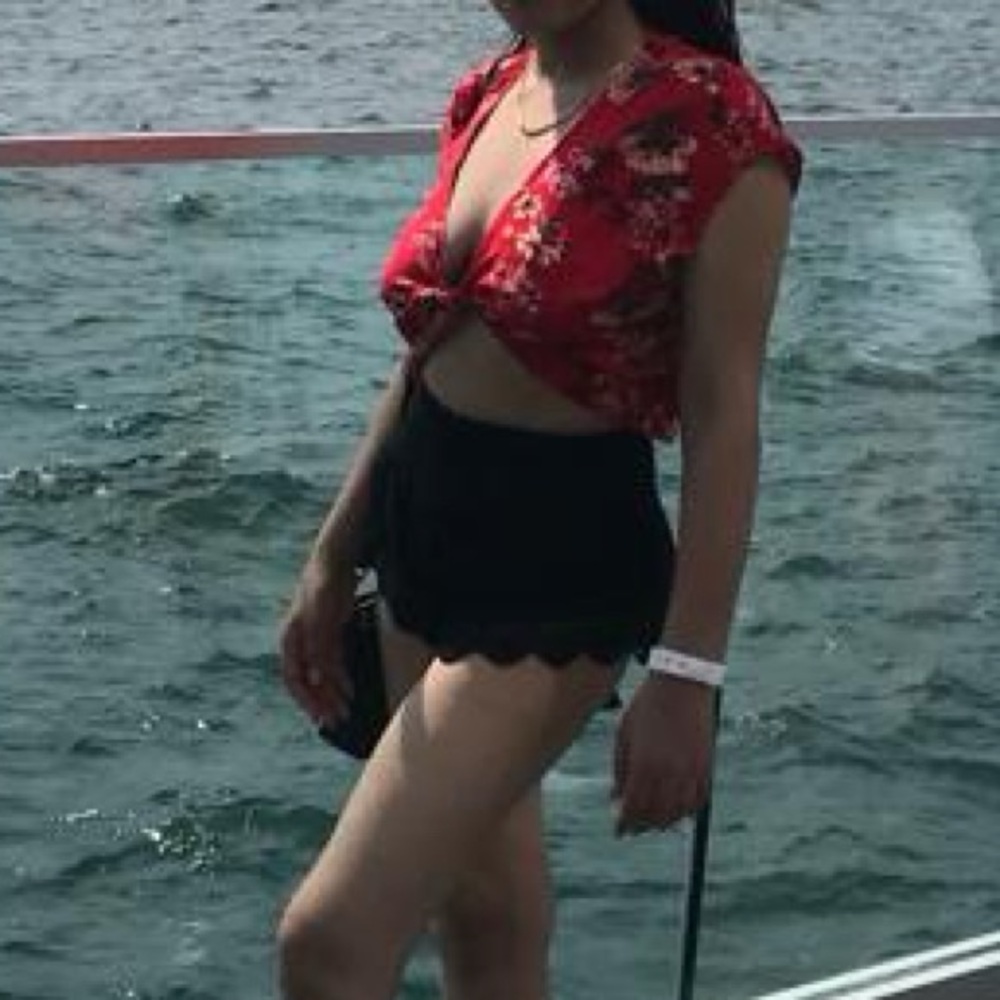 GARAGE Floral Red Front Tie Top
